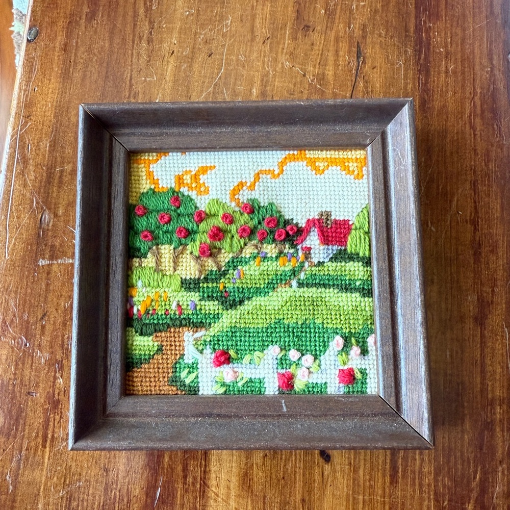 Framed Vintage Embroidered Landscape Art